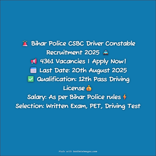 Bihar Police CSBC Driver Constable Recruitment 2025